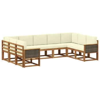 Lauko sofos komplektas su pagalve 9 pcs Natūralus ir grietinėlė