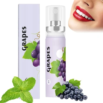 Burnos purškalas, 20 ml burnos purškalas su vaisių skoniu, burnos purškalas gaiviam kvapui, burnos purškalas su vynuogėmis, gaivinantis burnos purškalas, suteikiantis gaivumo pojūtį
