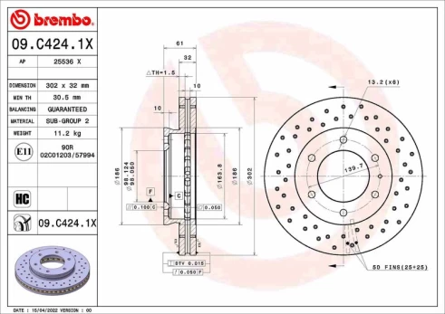 Stabdžių diskas BREMBO 09.C424.1X