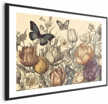 Artgeist Plakatas - Colorful Tulips on a Kreminis Background