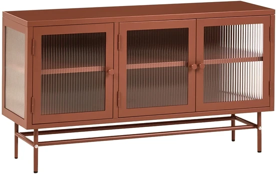Beliani Spintelė su stiklinėmis durelėmis DEVON Metal 115 cm, auksinė ruda