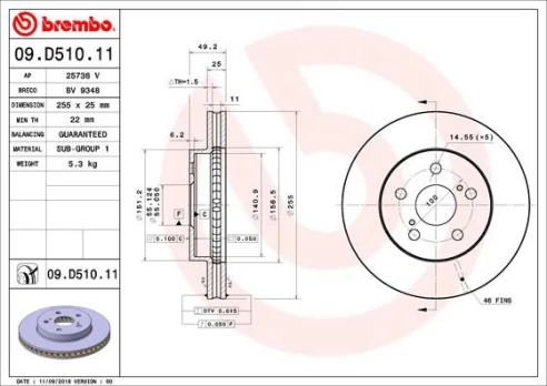 Stabdžių diskas BREMBO 09.D510.11