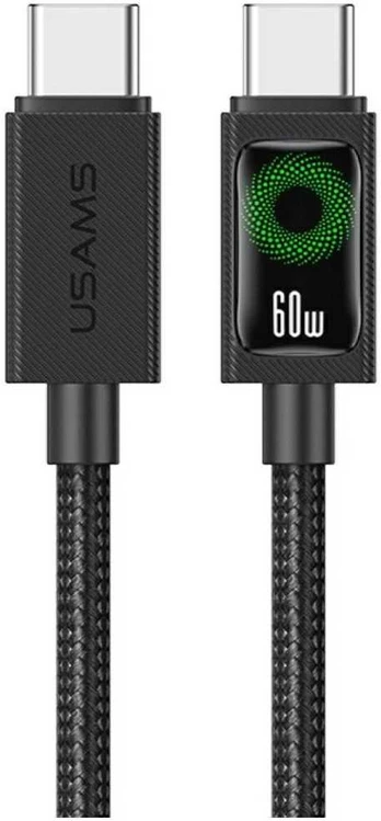 USAMS U92 60W USB-C į USB-C kabelis 1,2 m, juodas
