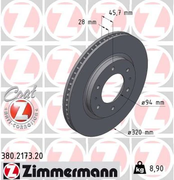 Stabdžių diskas ZIMMERMANN 380.2173.20