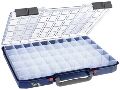 raaco CarryLite 55, Tool box, Polycarbonate (PC), Polypropylene, Mėlyna, Transparent, 10 kg, Hinge, 413 mm
