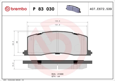Stabdžių trinkelių rinkinys, diskinis stabdys BREMBO P 83 030