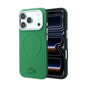 Žalias dėklas Apple iPhone 18 Pro Max telefonui "Lacoste PVC Petit Pique Semi Wrap Embossed MagSafe Case"
