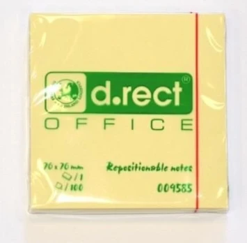 Lipnus užrašų bloknotas 76x76 mm geltonas Drect