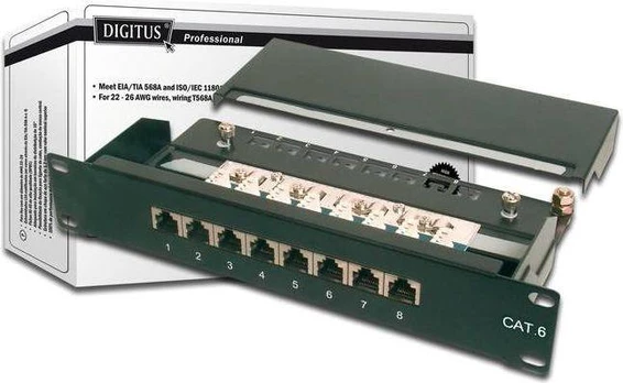 DIGITUS Patchpanel 1HE 8-Port Cat6 ClassE geschirmt schw.