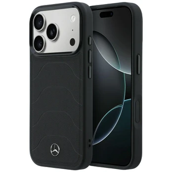 Dėklas Mercedes Leather Mesh with Bow Line MagSafe do iPhone 17 Pro Max juoda