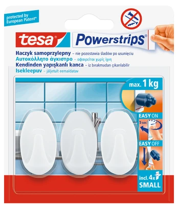 Drabužių kabliukas Tesa 57533, 3 vnt., balta