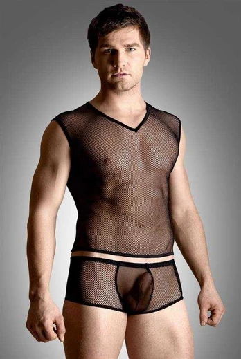 SOFTLINE Net set - shirt and thong - juodas M/L