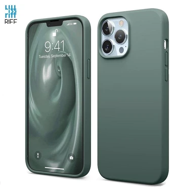 Riff Thin &amp; Soft silicone case with soft fiber inside for Apple iPhone 13 Pro Max Midnight Green