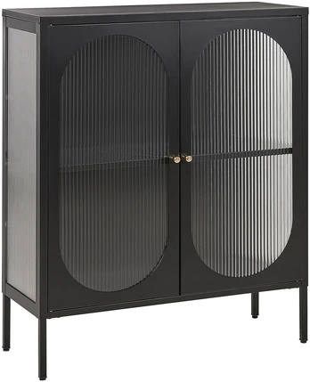 Beliani Spintelė su stiklinėmis durelėmis SARRE metalinė 90 cm juoda