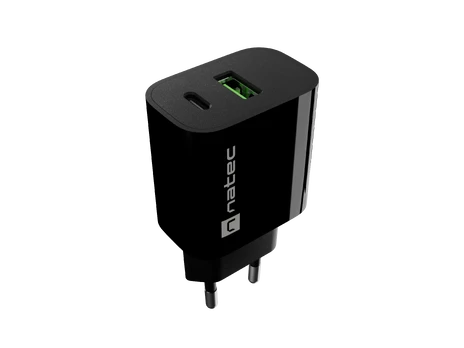 WALL CHARGER NATEC RIBERA 1X USB-A + 1X USB-C 20W BLACK