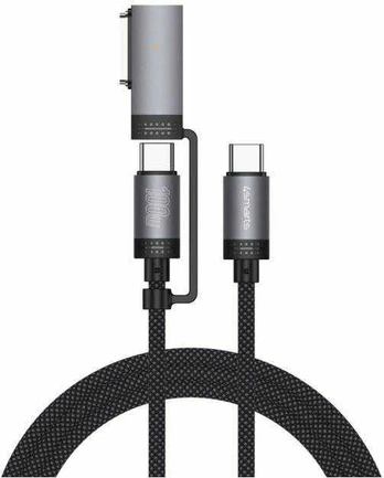 Kabelis USB-C 4smarts Explorer ComboCord 100W 2m su adapterem MagSafe juoda