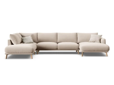 Velvet Panoramic Left Corner Sofa, "Naomi", 6 Seats, 365x235x75, Beige