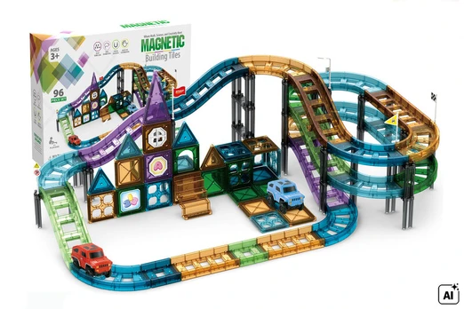 Magnetinė trasa su automobiliais – net 96 elementai!