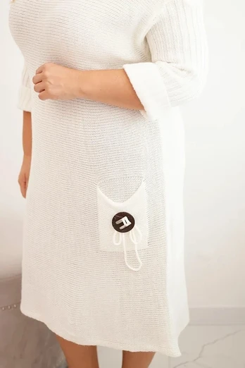 Moteriška Plus Size oversize moherio suknelė su kišene, ekru spalvos