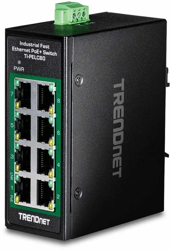 TRENDnet 8-Port Industrial Fast Ethern. PoE+ DIN-Rail Switch