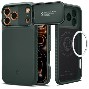 Žalias dėklas Apple iPhone 17 Pro telefonui "Spigen Optik Armor MAG Magsafe"