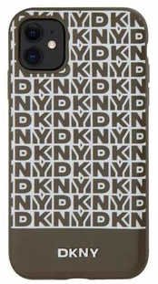 Dėklas DKNY PU Leather Repeat Pattern Bottom Stripe MagSafe Case for iPhone 11 Brown