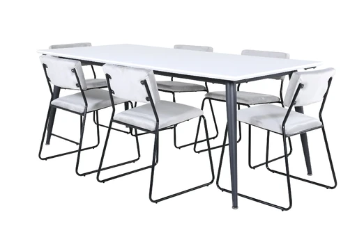 Jimmy Dining Table - Black / White HPL+Kenth Chair - Black / Light Grey Velvet_6