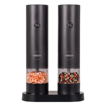 ELDOM ZMP5 BATTERY-POWERED PEPPER AND SALT GRINDER SET WITH STAND, Juodas