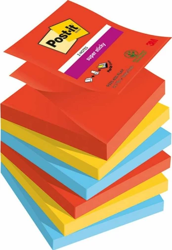 „Post-It 3M Post-it® Super Sticky Z-Notes“, žaismingos, 76 x 76 mm, 6 x 90 kortelės.