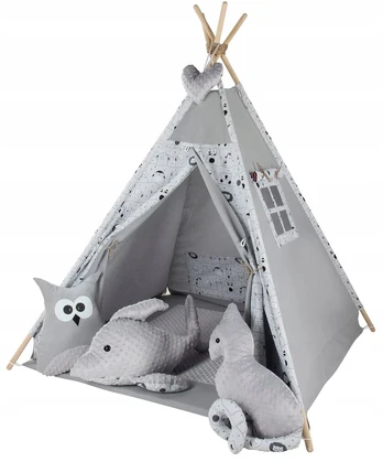 Didibaby tipi teepee palapinė su pagalvėlėmis gyvūnais + širdis