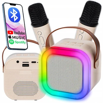 Nešiojama bluetooth karaoke rgb kolonėlė 2 mikrofonai usb sd mini jack