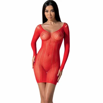 PASSION BS101 Red Mesh Bodystocking - One Size, Stretch Fit
