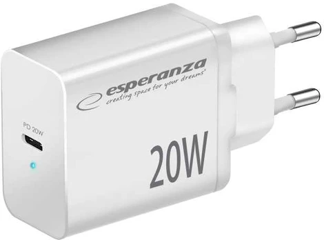 Esperanza greito maitinimo įkroviklis 20w usb-c pd. baltas