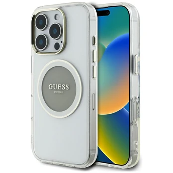 Dėklas Guess IML Metal Colored Circle Classic Logo MagSafe do iPhone 16 Pro Max pilka