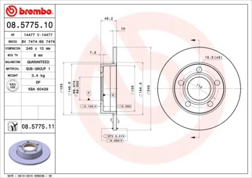 Stabdžių diskas BREMBO 08.5775.11