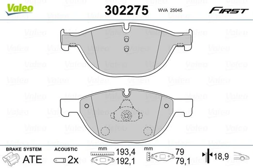 Stabdžių trinkelių rinkinys, diskinis stabdys VALEO 302275