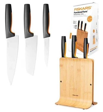 Fiskars Functional Form 3-ių peilių rinkinys bambukiniame dėkle