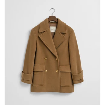 Paltas moterims, Ruda, wool mid length peacoat