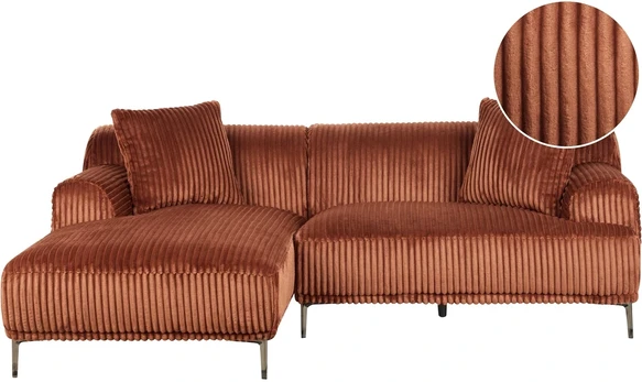 Beliani Kampinė sofa STENUM, velvetas, ruda, dešininė