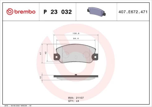 Stabdžių trinkelių rinkinys, diskinis stabdys BREMBO P 23 032