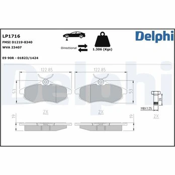 Stabdžių trinkelių rinkinys, diskinis stabdys DELPHI LP1716