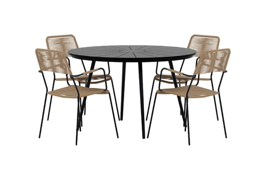 San Vito Table - Black with 4 Lindos Chair - Latte
