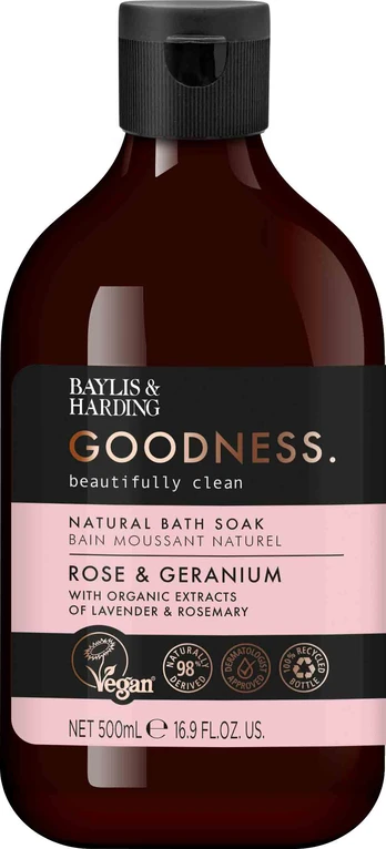 Vonios ekstraktas Baylis & Harding Natural Bath Soak Goodness Rose & Geranium, 500 ml