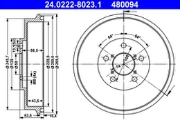 ATE 24.0222-8023.1 Brake drum kaina