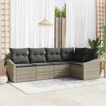 Sodininkų Sofa Komplekatas 5 Dalių Smėlinis Poli Ratanas