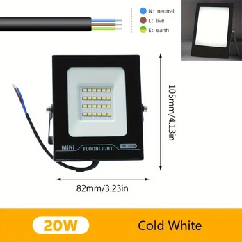 20W LED Prožektorius IP66 Gatvės Žibintas 3000/6000K, Šalta balta 6000K