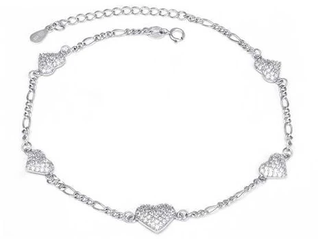 Agato Sidabrinis leg bracelet with glittering hearts AGN53/27