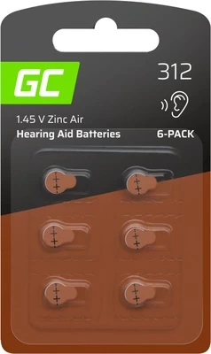 Elementai Green Cell Hearing Aid Batteries, A312, 1.45 V, 6 vnt.
