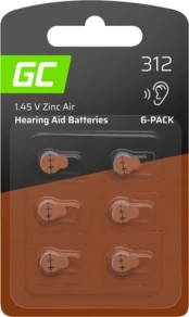 Elementai Green Cell Hearing Aid Batteries, A312, 1.45 V, 6 vnt. kaina