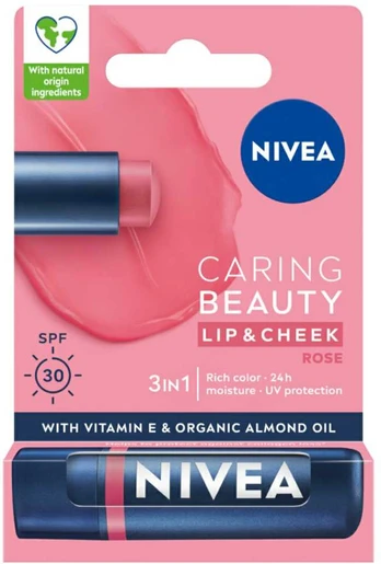 Nivea Caring Beauty pielęgnująca pomadka do ust 3w1 Rose 4.8g